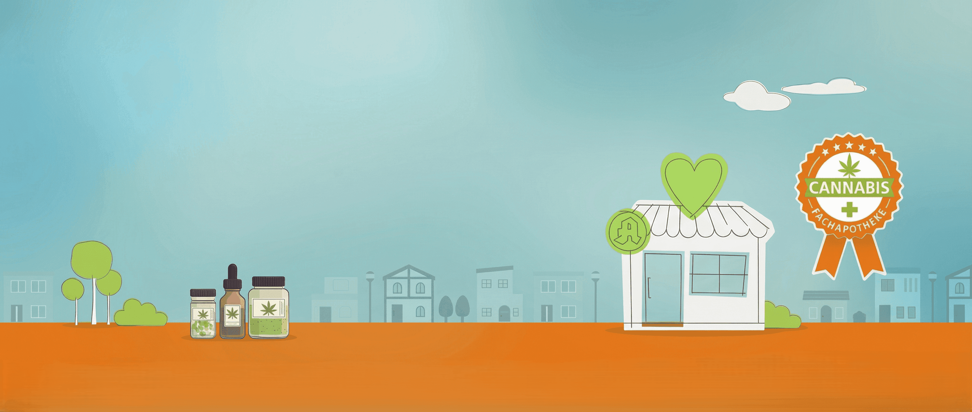 Illustration mit Apotheke und Cannabismedikamenten
